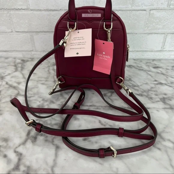 Kate Spade Natalia Burgundy Mini Convertible Leather Backpack - Picture 6 of 12